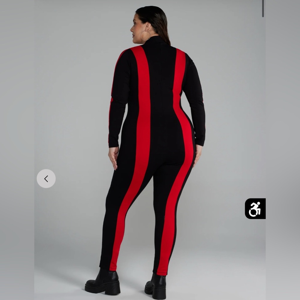SOLD NWT Fashion to Figure Black and Red Zipper Plus Jumpsuit; 2X or 18/20 - Picture 2 of 8